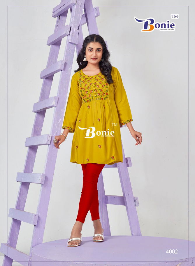 Adore 4 By Bonie Embroidery Rayon Ladies Short Top Wholesale Market In Surat
